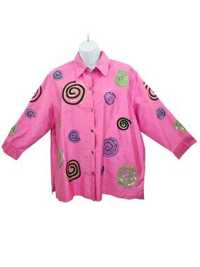 Bleu Bayou Silk Shacket L Pink Sequin Swirl Maximalist 90s Artsy Retro Vibes